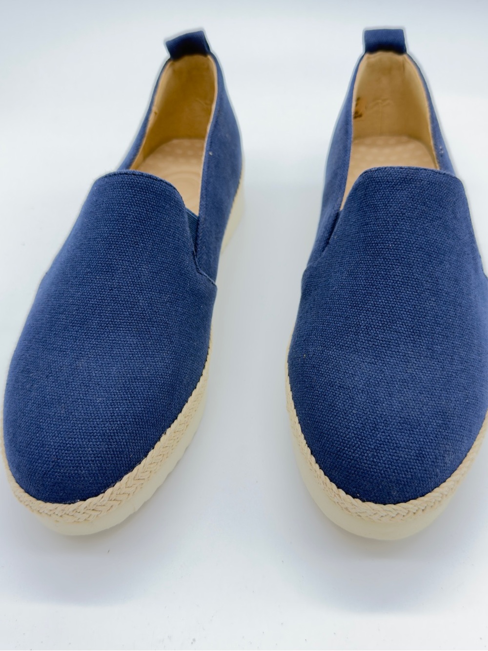 Lee Men's Navy Canvas Slip-On Loafers with Cream Sole